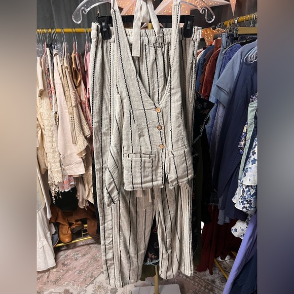 Free People Take Me to Paris Striped Vest & Wide Leg Pants Set Rocky Stripe NWOT - Picture 5 of 6